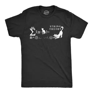 Mens String Theory T Shirt Funny Cat Math Science Nerdy Tee Mens Funny T Shirts Cool Vintage Fashion T-Shirt Gift Classic Menswear Cat Apparel for Men Funny Science Short Sleeve Novelty Tees for Guys Black
