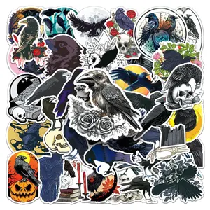 50pcs Raven Cartoon Animal Stickers, Perfect for Scrapbooks Journals Laptops Water Bottles Cars, Inspirational Gift Design Sticker Decals, Decorative Decal, Truck Sticker, Skull Decal