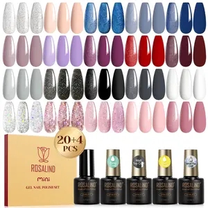 ROSALIND Gel Nail Polish Set- 20Color Cutics Clear Manicure Gel and 4 Bottles Base Coat and Glitter Glossy Matte Top Coat Cosmetic Gel Polish Kit Gifts for Nail Art Design,Use Lamp to Dry
