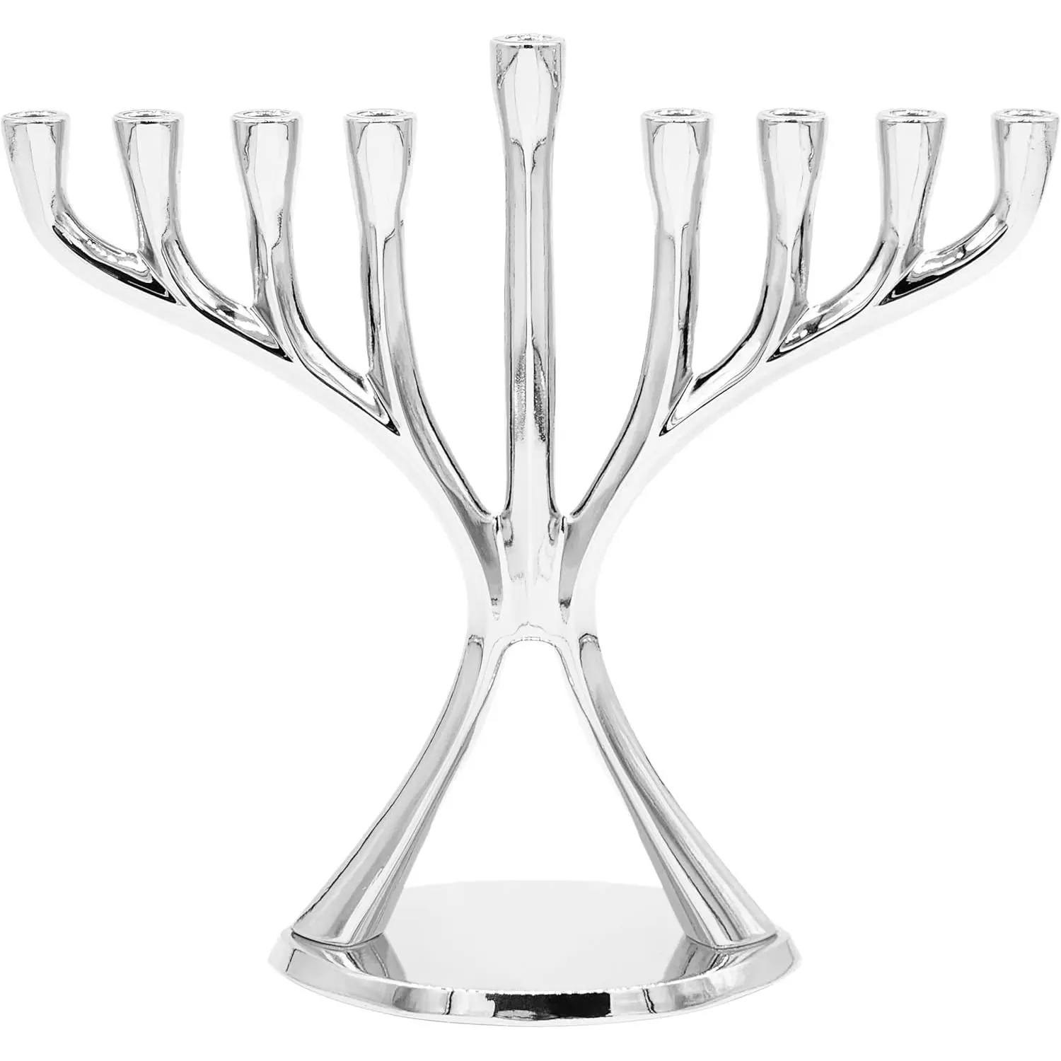 Contemporary Full Size Hanukkah Menorah, 9-in Polished Metal Candle Holder with Non-Tarnishing Finish for Holiday Room Decor, 9 Inches