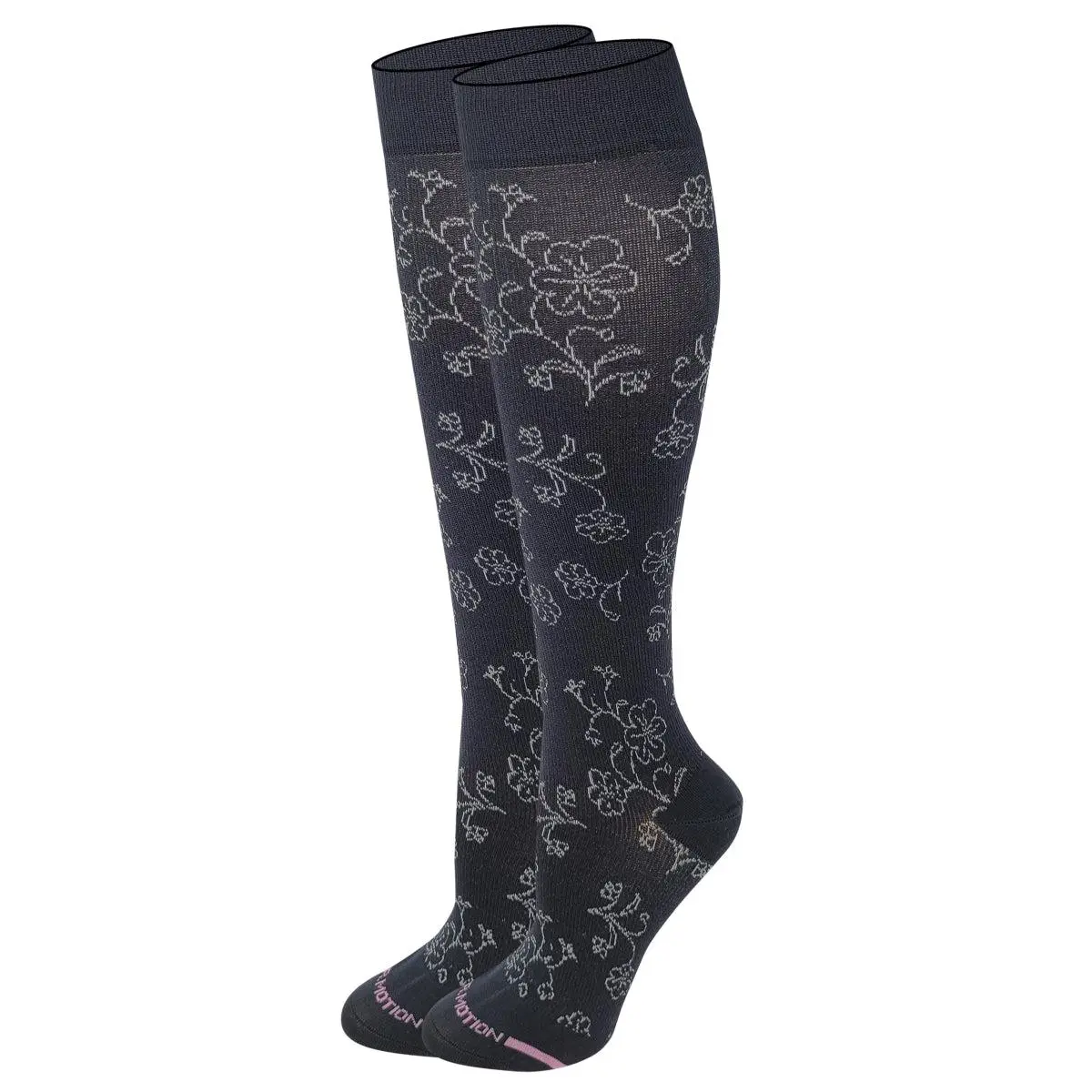 Women's Dr. Motion Lady Knee Socks - Calf High Leg Support Compression Socks, Floral Pattern, Stretchy Spandex-Nylon Blend, Comfortable Smooth Fit, 8-15 mmHg, Casual Everyday Style (1 Pair)