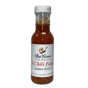 Generic Thai Corner Food Express 5 Chili Paste Sambal Oelek, 8 oz & 12 oz, Ring Neck Glass Bottle 100% vegan & gluten free,Extra Spicy (8 oz)