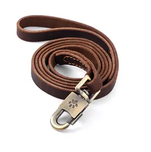 Leather Dog Leash - Braided Dog Training Leash, Heavy Duty Dog Leashes, Soft Leather Leash with Dog Treat Training Pouch, Dog Leash Large Dogs for Large Medium Small Dogs 6 ft x 3/4 inch training leash