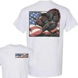 Men's Fitted Short-Sleeve Graphic T-Shirt - American Turkey, Patriotic Wild Turkey Hunting, USA Flag Gobbler, Red White Blue Hunting Gift, Camo, 4th of July 250 Years, Everyday Wear - KitchenEra