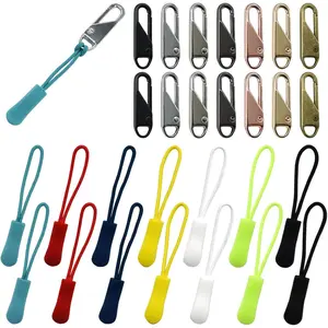 28 count Zipper Pull Replacement Kit - Detachable Zipper Cord Extension Fastener Metal Slider Replacement Fastener Nylon Rope for Luggage, Backpack, Jacket, Purse