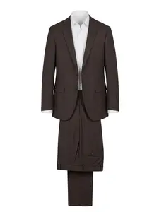 Men's 2-Piece Classic Matching Formal Wear, Aesthetic Mocha Heritage Micro-Check Tailored Executive Suit with Premium Fabric, Longsleeves Menswear Blazer Set