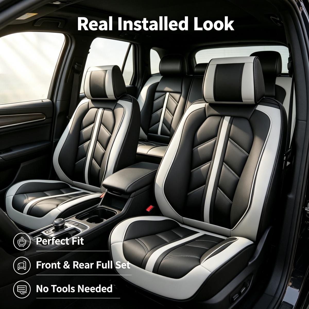 For Dodge Dart 2013-2016/ Nitro 2010-2020 Car Seat Covers, Premium 3D PU Leather 5 Seat Covers Full Set with Storage Pockets, Waterproof Breathable Non-Slip Car Front Rear Seat Cushion Protector Mats, Rear Split Fit 40/60 40/20/40 50/50 ﻿ ﻿