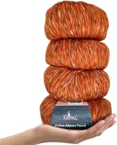 DK Light Worsted Worsted Weight Alpaca Cotton Blend Yarn, 4 Skeins, 588 yds/200g - Cotton Alpaca Tweed Yarn for Knitting and Crocheting, Soft Halo, Breathable, Tweedy, Light and Warm