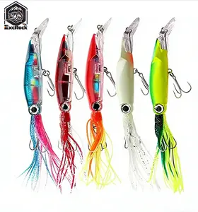 [EXCROCK] 5PCS Large Simulation Squid/Octopus Fishing Lures Bait Kit,3D Holographic Eyes,Built-in Multicolored Lead Blocks Through Heavy Duty,Stable and Tempting