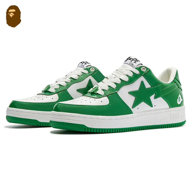 A Bathing Ape Bape Sta Low Patent Leather Ape Head Graphic Print Classic Low Top Sneakers