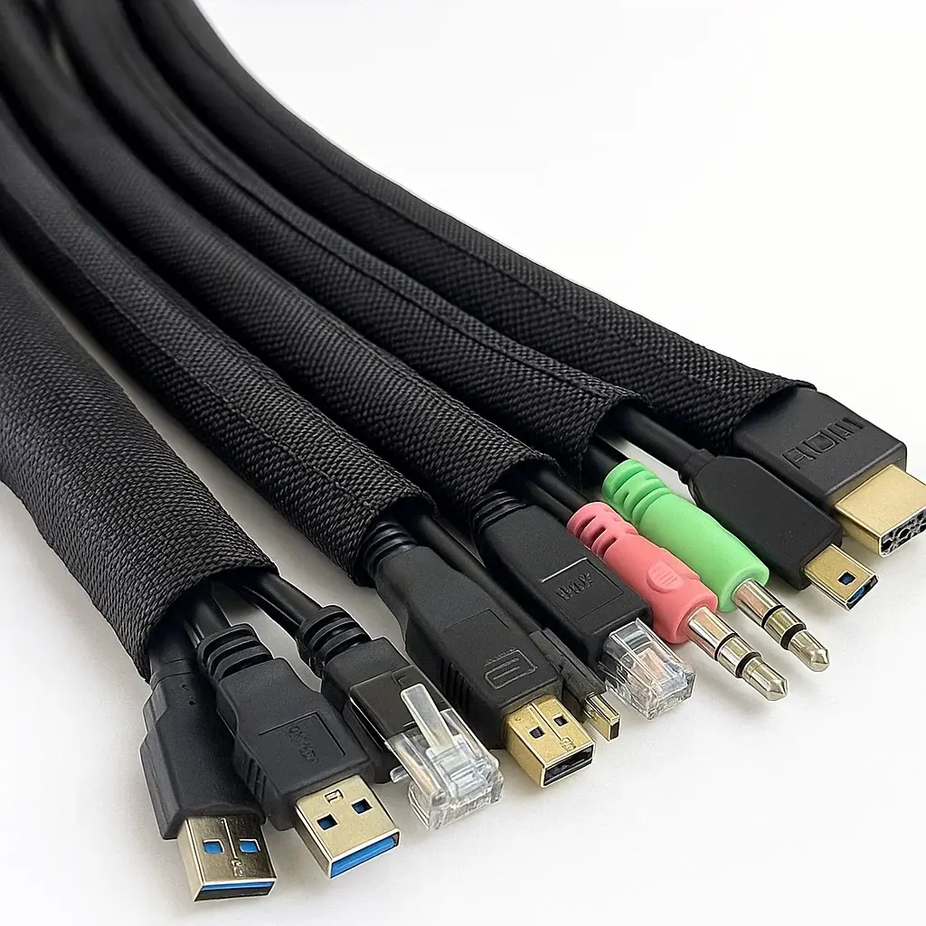 Expandable Cable Management Sleeve Wrap PET Braided PET Flame Retardant 3mm-50mm Inner Diameter for Power Cords HDMI Ethernet & More