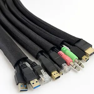 Expandable Cable Management Sleeve Wrap PET Braided PET Flame Retardant 3mm-50mm Inner Diameter for Power Cords HDMI Ethernet & More