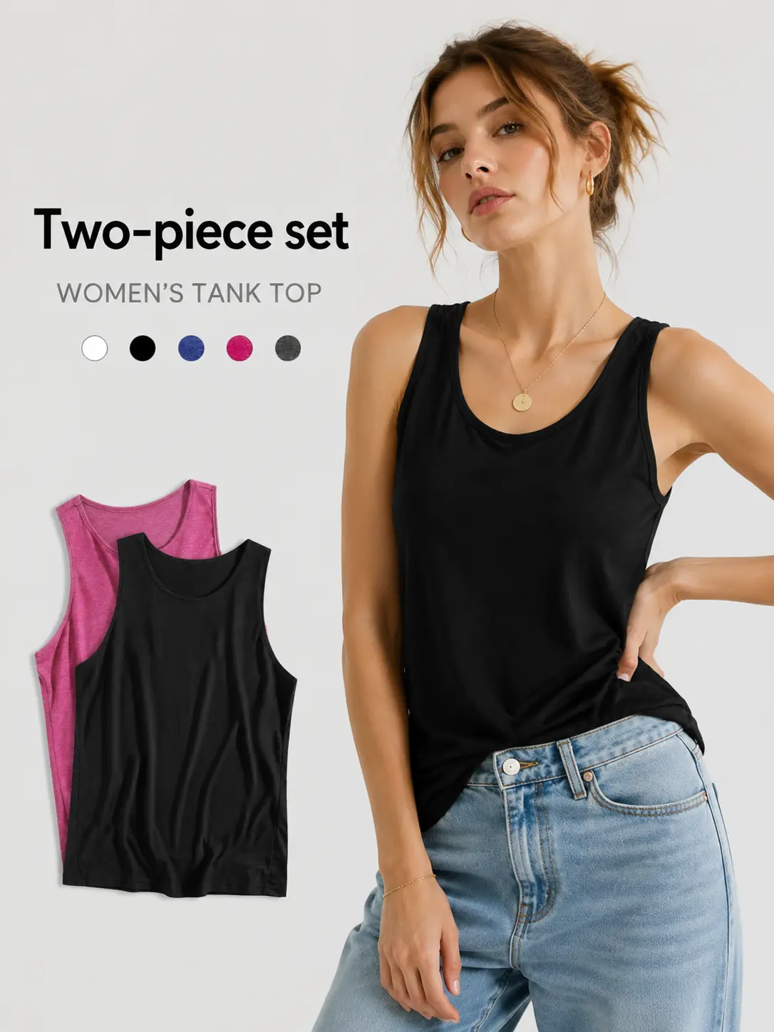 Women’s 2-Pack Sleeveless Scoop-Neck Basic Camisole Tank Tops - Smooth Spandex Fabric, Comfortable Casual Summer Layering Shirts for Daily Wear, Minimalist, Style