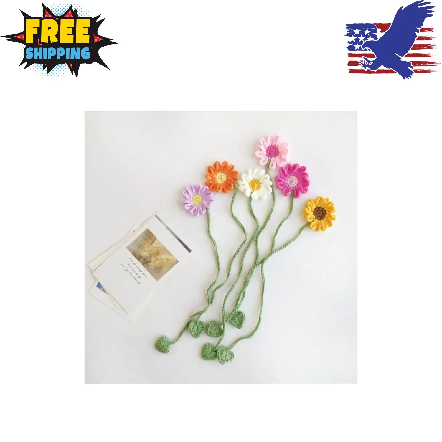 6 Pack Flower Crochet Bookmarks, Daisy Sunflower