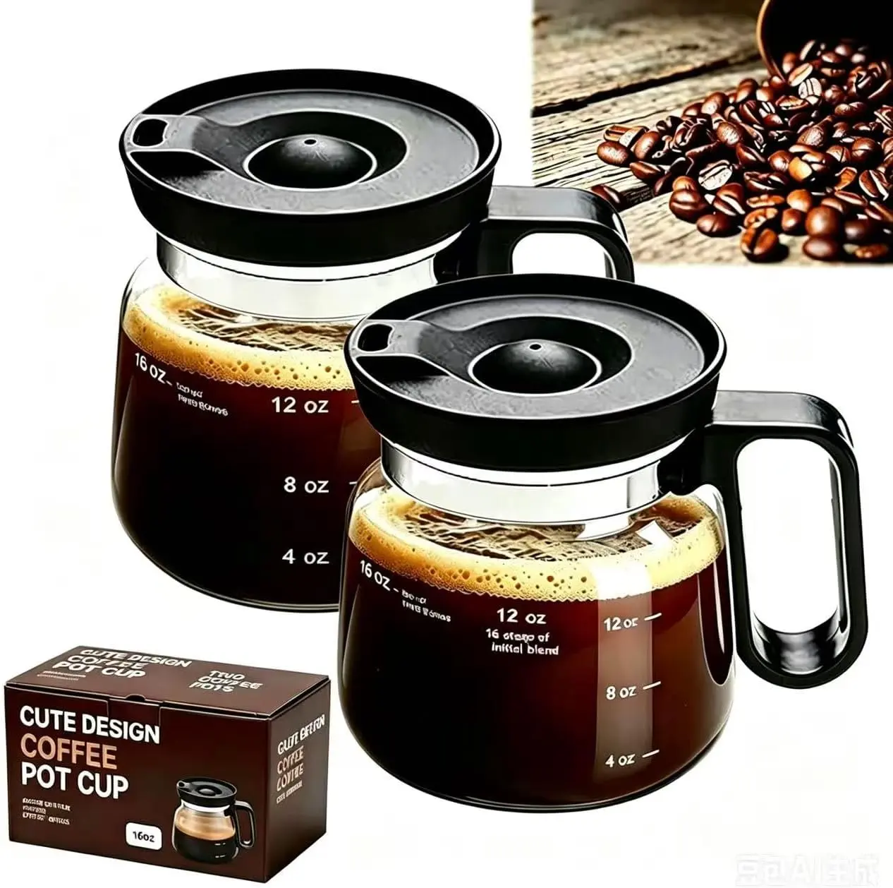 16 Oz Glass Coffee Mug in Coffee Pot Shape, Heatproof Large Capacity Cup,Mini Mocha Coffe Pot Coffe Mugs, Coffee Mug Looks like a Coffee Pot, CoffeePot Mugs, For Hot Teas, Hot Chocolate (2PCS)