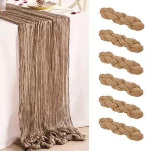 Coffee Cheese Cloth Table Runner Boho Style, Wedding Party Bridal Shower Long Table Decoration, Farmhouse Decor
