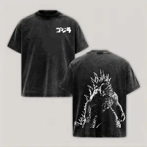 Godzilla Acid-Washed Cotton T-Shirt Vintage Graphic Tee for Fans Top Streetwear Unisex Design Hot Trendy Fashion