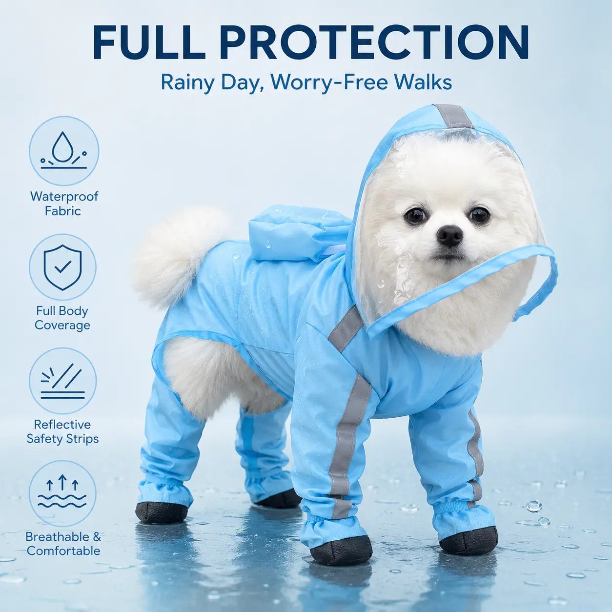 1 Count, Full Coverage Dog Raincoat with Transparent Face Shield, Integrated Foot Covers, for Small Pet Dogs Outdoor Walking in Rainy Days