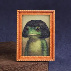 Funny Frog Refrigerator Magnet with Middle Part Hairstyle Design, Mini Photo Frame Shape, Fun Home Decor Prop, Holiday Gift