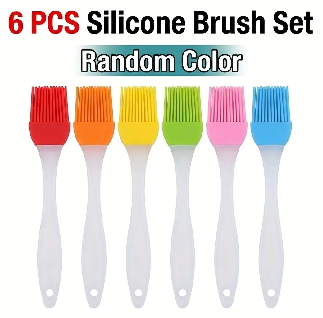 6 Pack Silicone Oil Brush Random Colors Food Grade Heat Resistant Basting Brush For Kitchen Cooking Baking BBQ