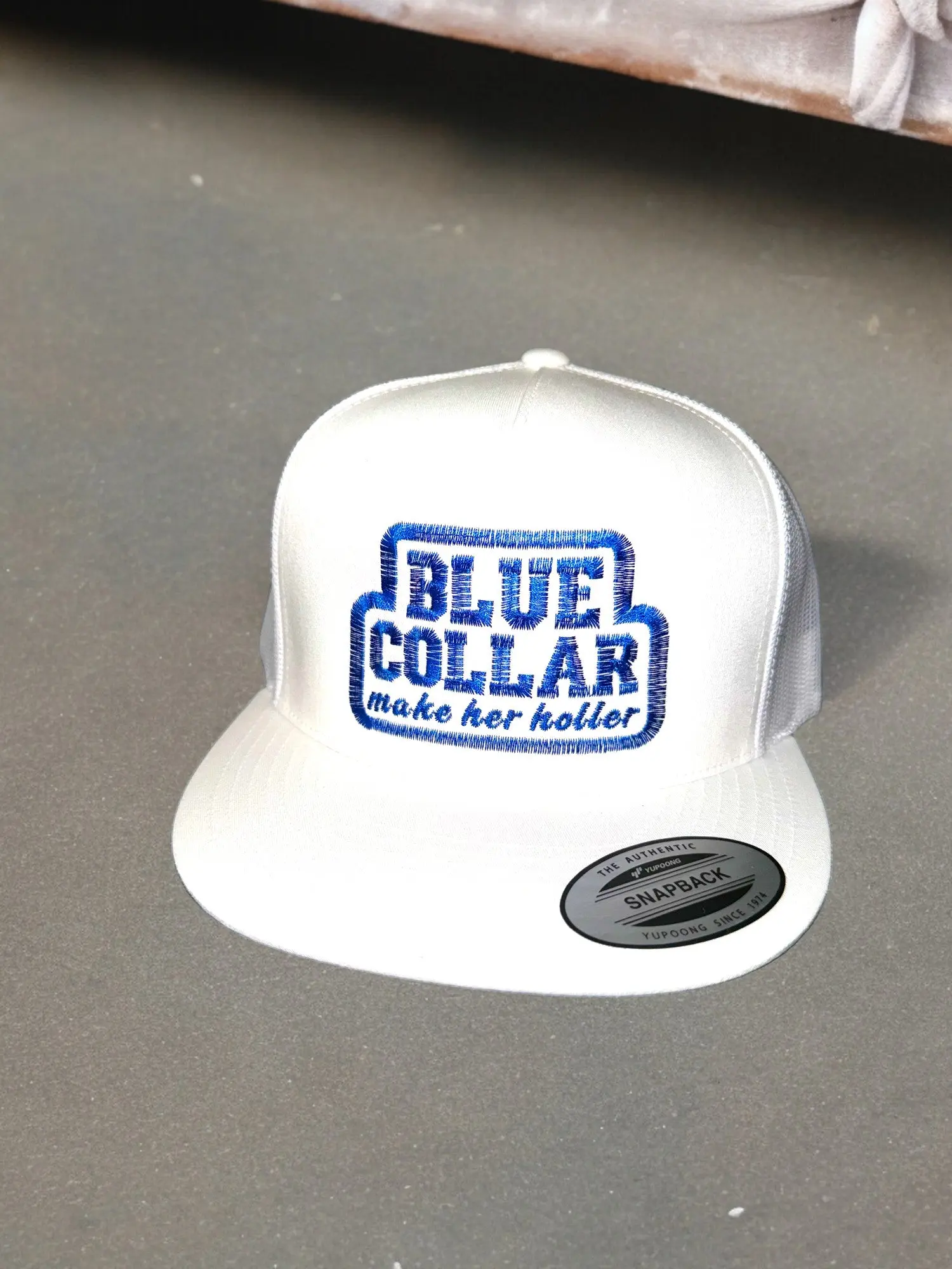 Embroidery Trucker Hat - Trucker Style Blue Collar "Make Her Holler" Design, Adjustable Snapback Cap, Premium Casual Wear Hat, Premium Caps, Funky