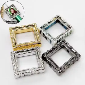 Square Picture Frame Effect Metal Tone Acrylic Bead 32mm Set of 2 There is no slot for picture.
