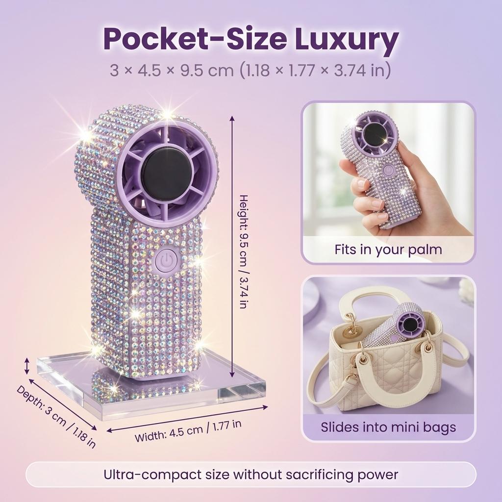 Portable Rhinestone Mini Fan , 17000RPM High-Speed Handheld Fan, USB-C Rechargeable Pocket Fan, Long Battery Life, Small Travel Fan for Wedding, Party, Commuting, Outdoor, Gifts for Women Portable Rhinestone Mini Fan , 17000RPM High-Speed Handheld Fan, USB-C Rechargeable Pocket Fan, Long Battery Life, Small Travel Fan for Wedding, Party, Commuting, Outdoor, Gifts for Women