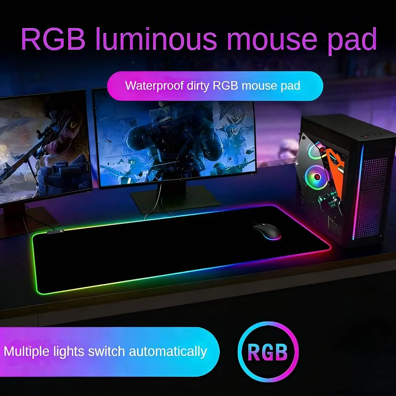 RGB Gaming Mouse Pad - Large LED Desk Mat with Multiple Light Modes, Waterproof Non-Slip Rubber Base, Extended Keyboard Pad for Gamers' PC & Laptop E-Sports Setup