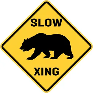 Bear Xing Sign Bear Crossing Sign Street & Road Traffic Signs Black and Yellow Wall Decor for Indoor Outdoor USE 12x12 Inch