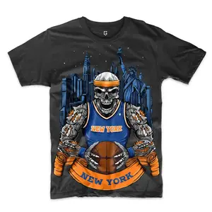 New York Basketball Skull Knick Men's T-Shirt, Retro 90s Bootleg Game Day Tshirt