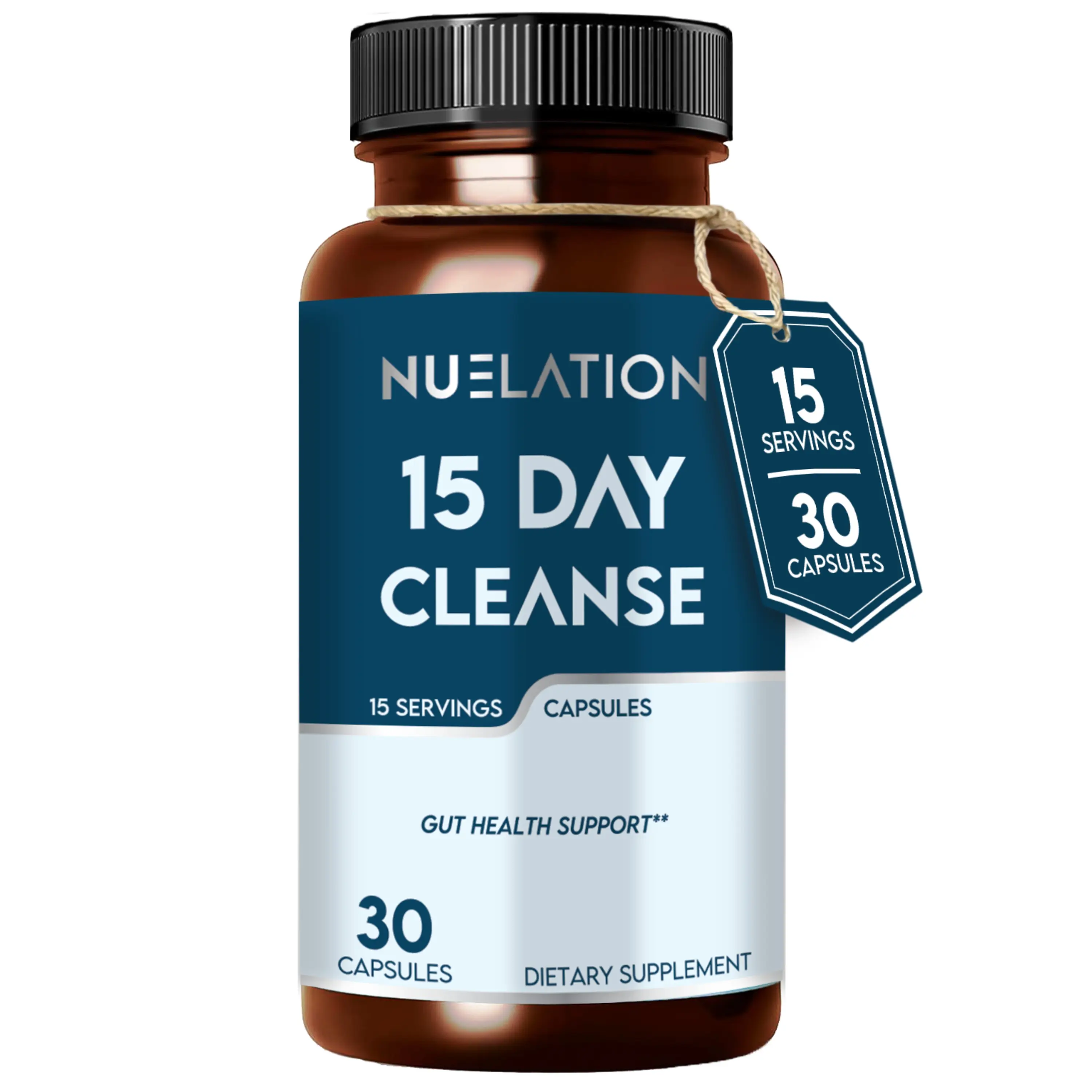 NUELATION 15 Day Cleanse Capsules - Colon Cleanse for Digestive Health, Glowing Skin & Hair - 15 Day Gut Cleanse, Detox Cleanse & Nutrient Absorption - 30 Tasteless, Gluten-Free, Soy-Free Capsules
