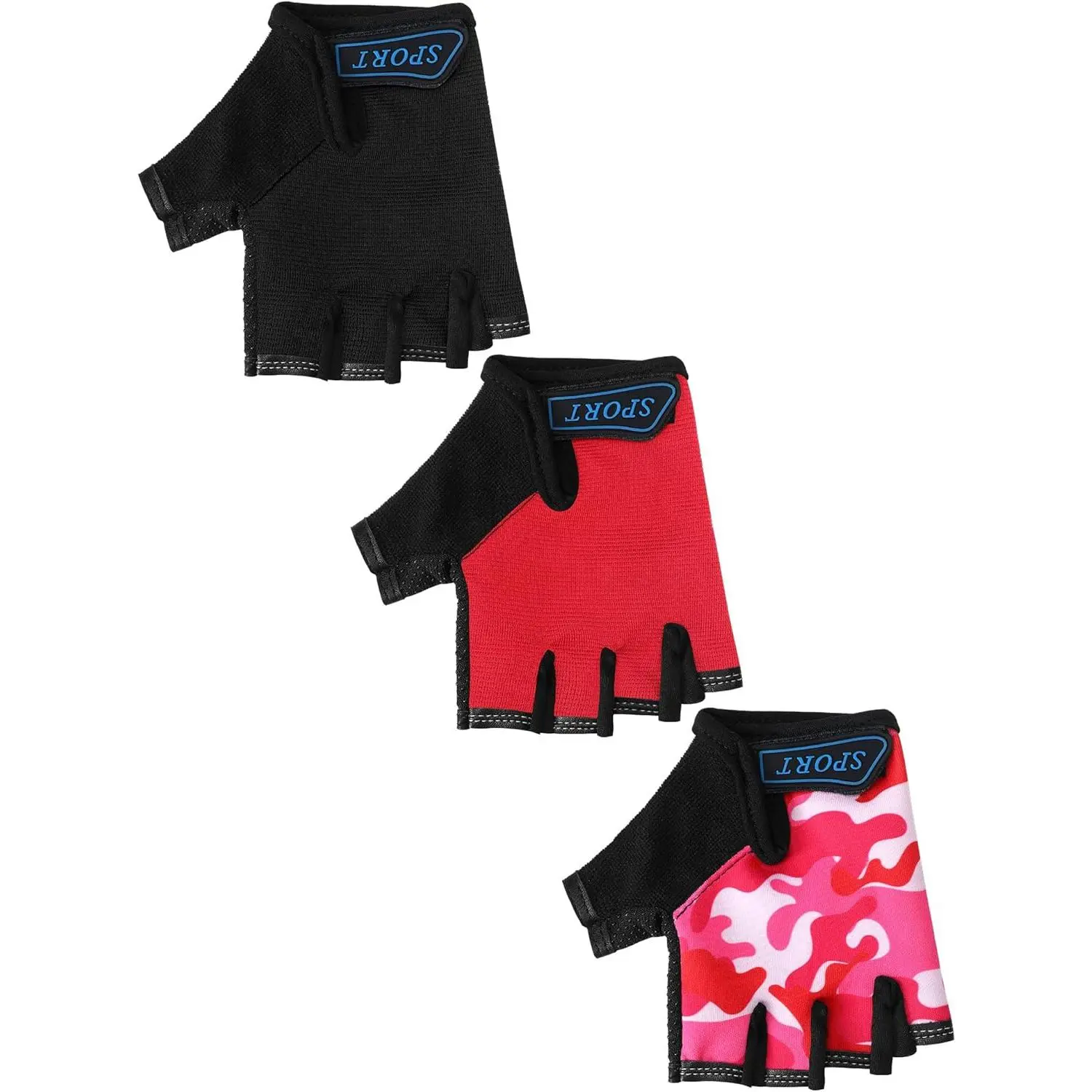 P-HBL05 Kids' Half Finger Nylon Gloves (4-5 Years) - 3 Pairs Adjustable Non-Slip Gel Gloves with Hook-and-Loop Closure for Hiking, Cycling, Golfing, Enhanced Grip Support, 5 - 6 Years