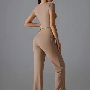 Activewear Set Soft Stretchy Gym Yoga Everyday Wear with Side Pockets Lightweight Comfy for Travel All Seasons