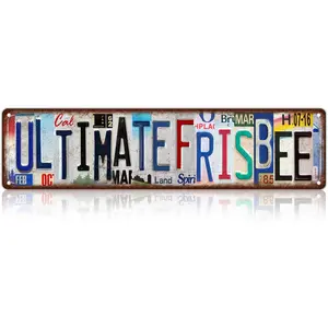 Vintage Ultimate Frisbee Metal Tin Sign, Sport-Themed Wall Decor for Home, Bar, Garage