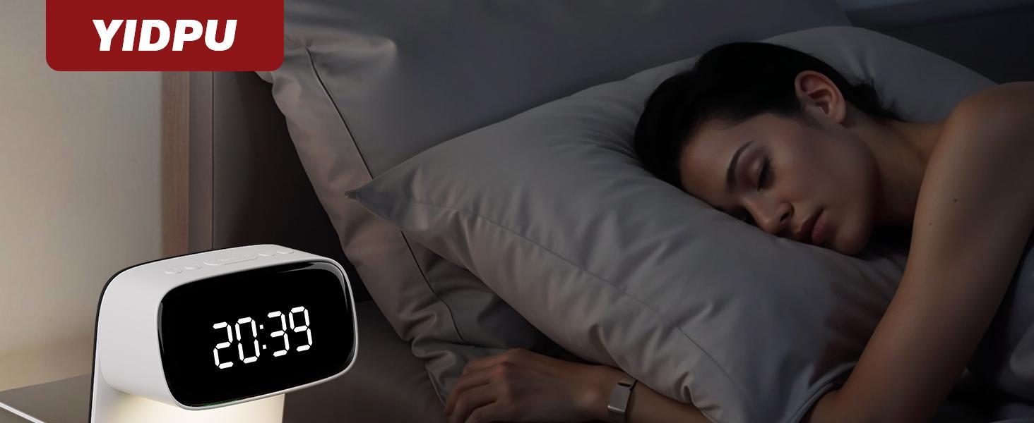 Digital alarm clock with wireless fast charging station, bedside touch smart light, 3-color night light adjustment