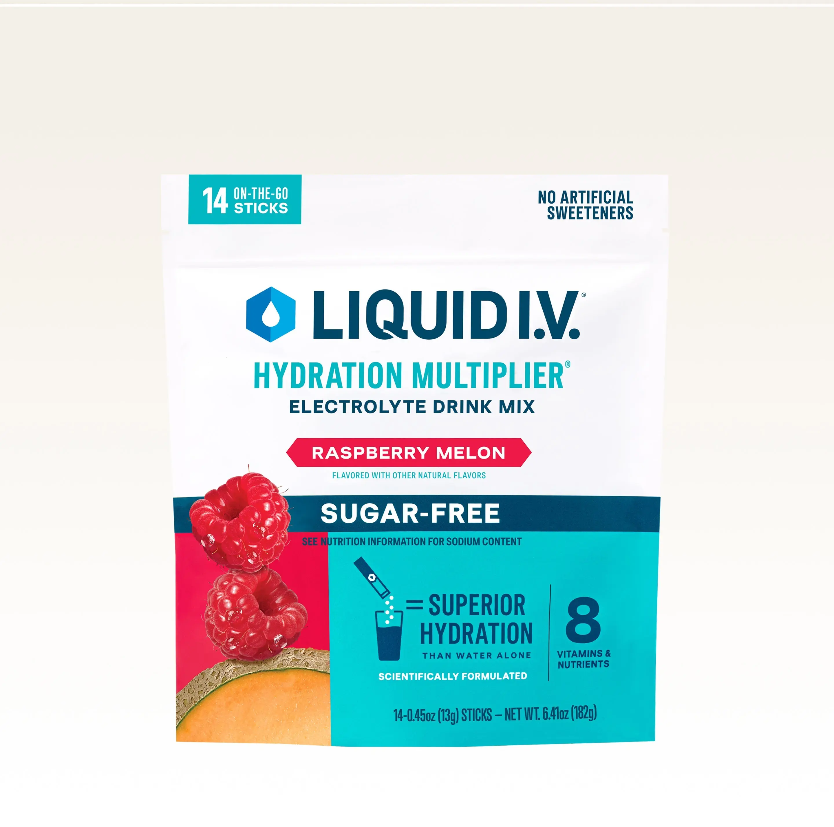 Liquid I.V. Sugar-Free Hydration Multiplier - Raspberry Melon - Hydration Powder Packets | Electrolyte Powder Drink Mix | Convenient Single-Serving Sticks | 8 Vitamins & Nutrients | 1 Pack (14 Servings)