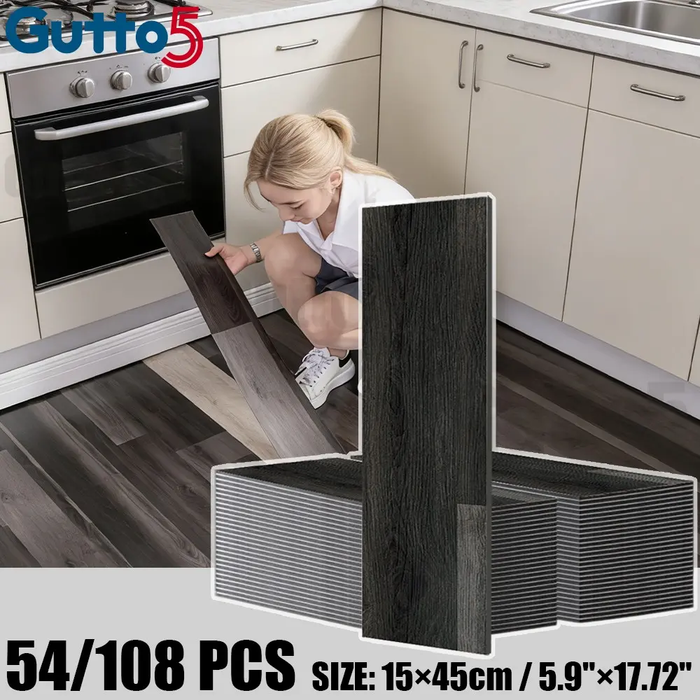 54 piece/108 piece set, boxed wood grain floor tile, Decorative Tiles, Self Adhesive Tiles, Peel And Stick Flooring, 3D texture, retro colors, suitable for DIY projects, indoor wall and floor renovation decoration, wear-resistant and anti slip