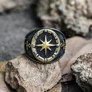 GTHIC Anchor Compass Stainless Steel Marine Ring for Men Women Statement Jewelry Daily Wear