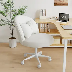 【Mother's Day】 Velvet Desk Chair with Pillow, Adjustable Height Armless Office Chair Soft Upholstery Makeup Chairs Modern Accent Vanity Chair for Home Office, Bedroom