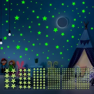Glow in The Dark Stars Wall Stickers - 6 Sheets 307 Pcs Glowing Wall Decals Ceiling Stickers, Stick on Stars Glow in The Dark for Kids Bedroom Wall Decor