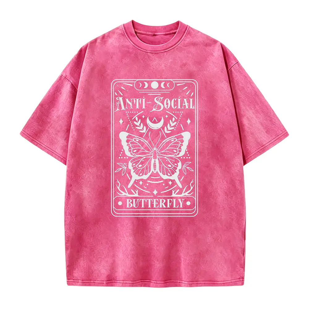 Men's Anti-Social Butterfly Tarot Card® Casual Short-Sleeve Seamless Solid Top, Metaphysical Witchy Mental Health Graphic T-Shirt