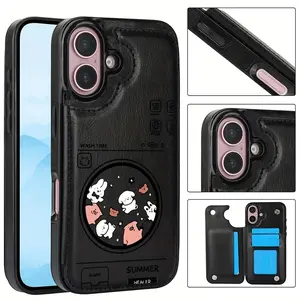 Flip cover faux leather wallet phone case with stand, fashionable faux leather design with card slot, compatible with iPhone 17 16 15 14 13 12 PRO MAX PLUS,AIR , Stand Phone Cover, Card Holder Case, Elegant Phone Accessory, Retro