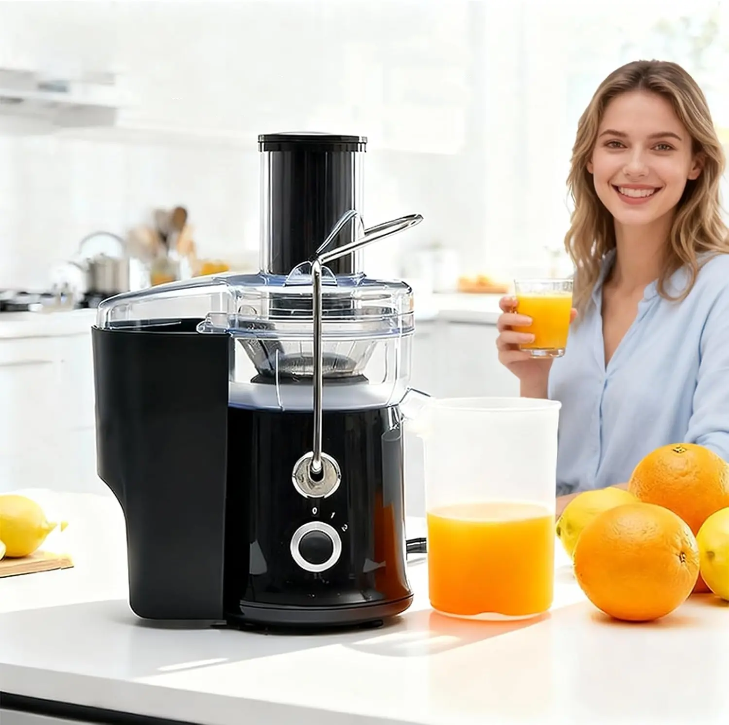 480W Centrifugal Juicer Machine, 2.6” Wide Feed Chute, 15,000 RPM High-Speed Juice Extractor for Fruits & Vegetables, BPA-Free, Easy to Clean, Black