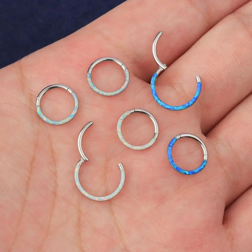 OUFER 16G Opal Septum Ring Hinged Segment Helix Earring Hoop