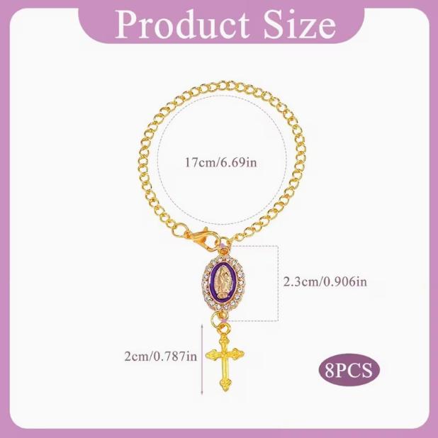 8pcs Rosary Car Charm Set, Steering Wheel Pendant Accessory, Durable & Stylish Decor for Various Vehicle Models, Great Valentine's Day, Party & Birthday Gift, Suitable for Rearview Mirror & Driving Protection