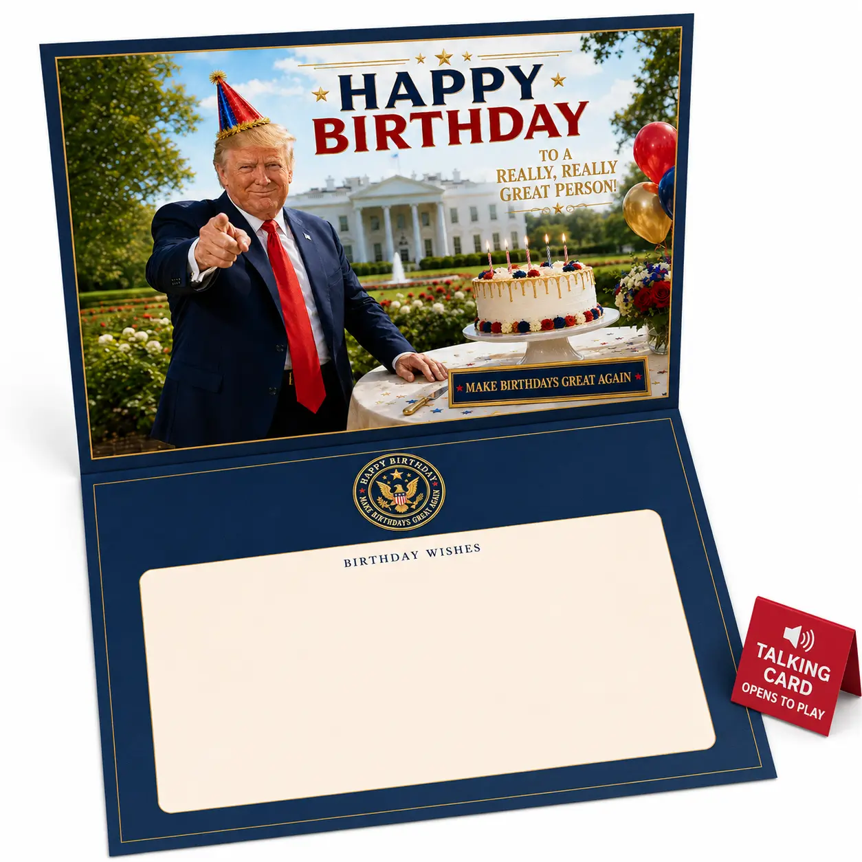 Donald Trump Talking Birthday Card with 35 Second Voice Message, Funny Political Birthday Card for Dad and Men, Republican Gag Gift for Trump Supporters, Opens to Play with Envelope