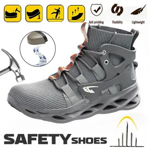 High-top Breathable Anti-crushing Anti-piercing Steel-capped Work Safety Shoes non-slip labor protection Workout Sneakers Closed