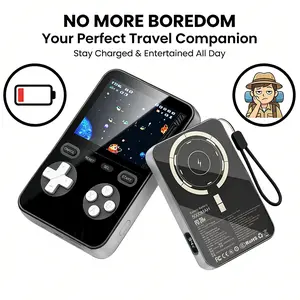【V99】3-in-1 Magnetic Wireless Charger Power Bank + Retro Game Console – 1500+ Classic Games, Arcade Game, 15W Compact for Phones – Perfect for Travel, Home, Office, Gaming Fun & Entertainment – Gift for Birthdays, Holidays & Special Moments