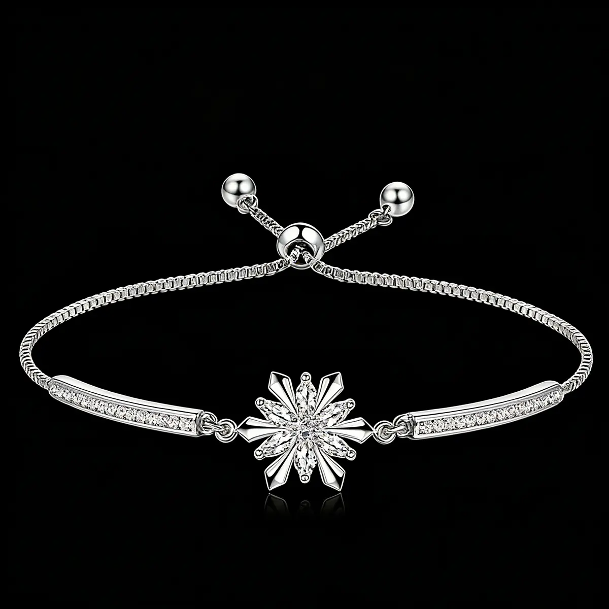 AELNEN S925 Sterling Silver Snowflake Tennis Bracelet For Women  Cubic Zirconia Adjustable Chain Perfect Gift for Anniversary/Birthday/Mother’s Day/Women’s Day