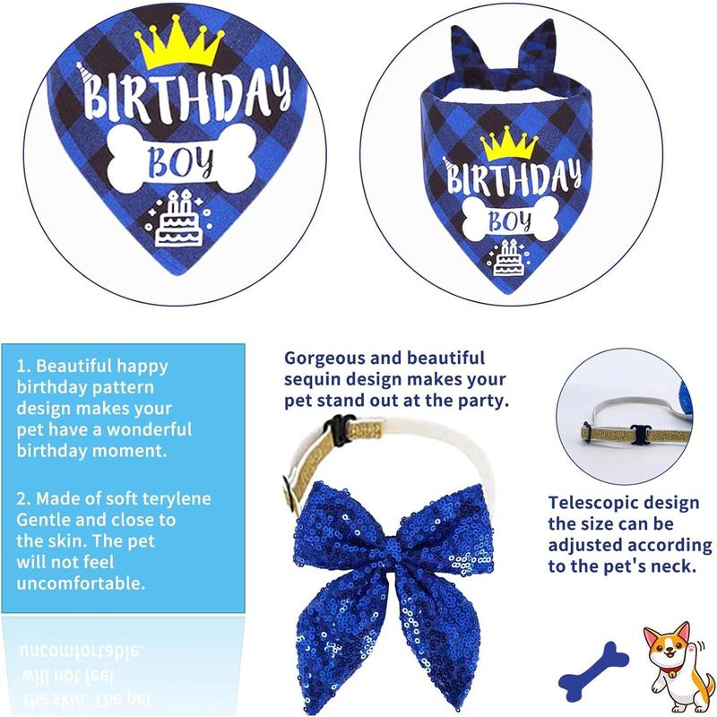 Blue Dog Birthday Party Supplies Pet Birthday Bandanas Boy Doggy Birthdays Hat Bow Tie Greeting Card Numbers It's My Bday Mother Puppers Sign Banner for Medium Large Pets